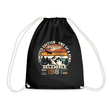 December Born 1981 41st birthday gift - Drawstring Bag - black - Front