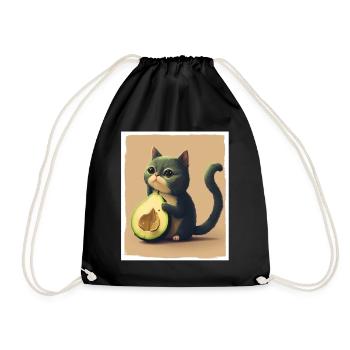 Katze Kätzchen Avocado Frucht Vegetarier Veganer - Turnbeutel - Schwarz - Vorne