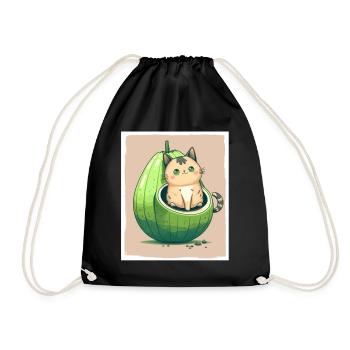 Katze Kätzchen Avocado Frucht Vegetarier Veganer - Turnbeutel - Schwarz - Vorne