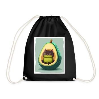 Katze Kätzchen Avocado Frucht Vegetarier Veganer - Turnbeutel - Schwarz - Vorne