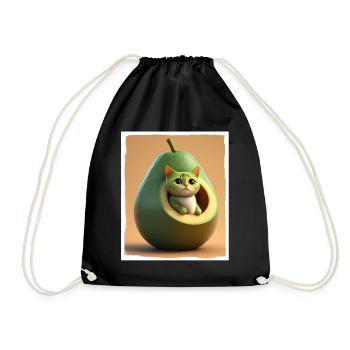 Katze Kätzchen Avocado Frucht Vegetarier Veganer - Turnbeutel - Schwarz - Vorne