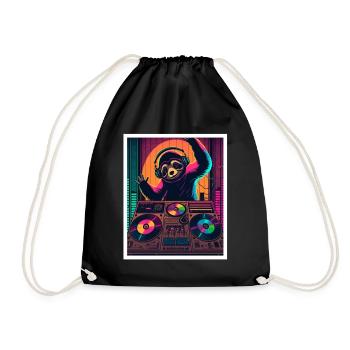 Sloth Morning Grouch DJ Music Retro Neon House - Drawstring Bag - black - Front