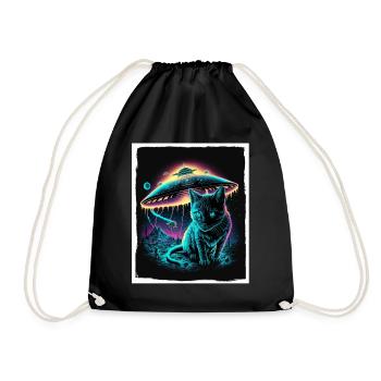 Cat Kitten Space Alien Planet Astronaut - Drawstring Bag - black - Front