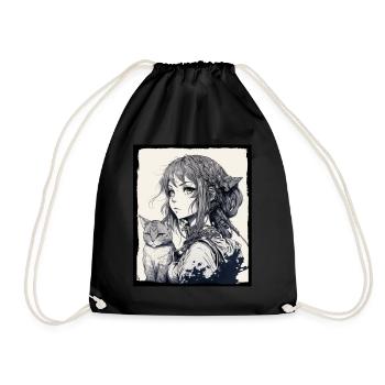 Anime Girl Katze Kätzchen Manga Ink Blume Neon - Turnbeutel - Schwarz - Vorne