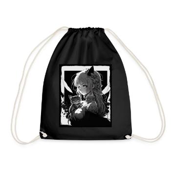 Anime Girl Katze Kätzchen Manga Ink Blume Neon - Turnbeutel - Schwarz - Vorne