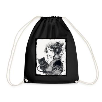 Anime Girl Katze Kätzchen Manga Ink Blume Neon - Turnbeutel - Schwarz - Vorne