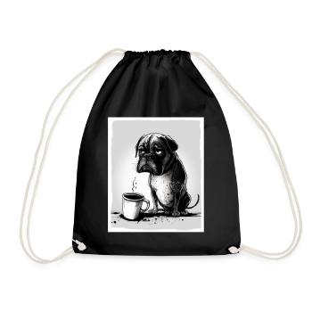 Dog Bulldog Coffee Cup Morning Grouch Cocoa Pug - Drawstring Bag - black - Front