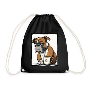 Dog Bulldog Coffee Cup Morning Grouch Cocoa Pug - Drawstring Bag - black - Front
