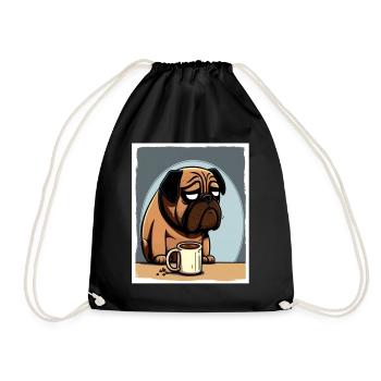 Dog Bulldog Coffee Cup Morning Grouch Cocoa Pug - Drawstring Bag - black - Front