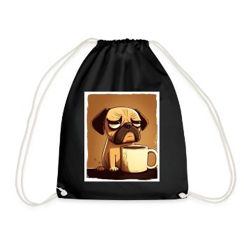 Dog Bulldog Coffee Cup Morning Grouch Cocoa Pug - Drawstring Bag - black - Front