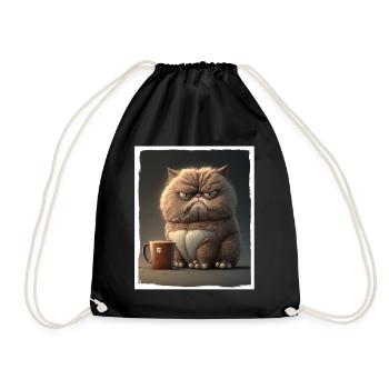 Cat Kitten Coffee Cup Morning Grouch Cocoa - Drawstring Bag - black - Front