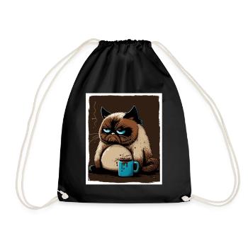 Cat Kitten Coffee Cup Morning Grouch Cocoa - Drawstring Bag - black - Front