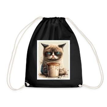 Cat Kitten Coffee Cup Morning Grouch Cocoa - Drawstring Bag - black - Front