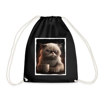 Cat Kitten Coffee Cup Morning Grouch Cocoa - Drawstring Bag - black - Front
