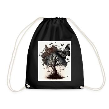 Tree Butterflies Abstract Nature Forest Grunge - Drawstring Bag - black - Front