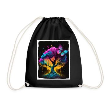 Tree Butterflies Abstract Nature Forest Grunge - Drawstring Bag - black - Front