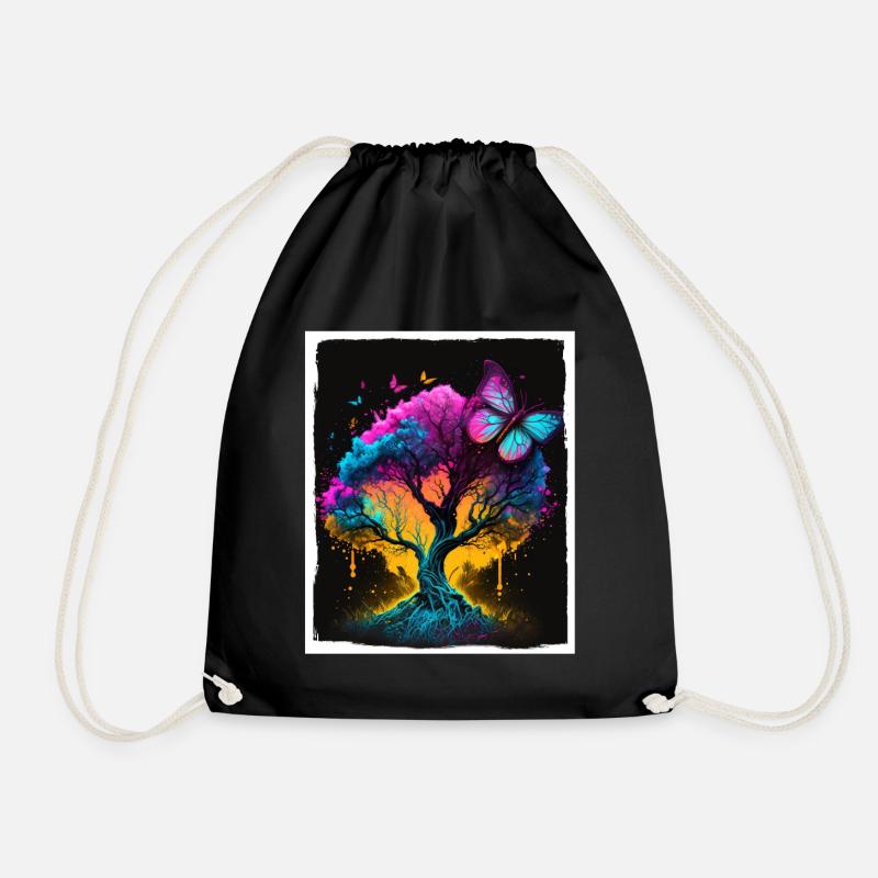 Baum Schmetterlinge Abstrakt Natur Wald Grunge - Turnbeutel - Schwarz
