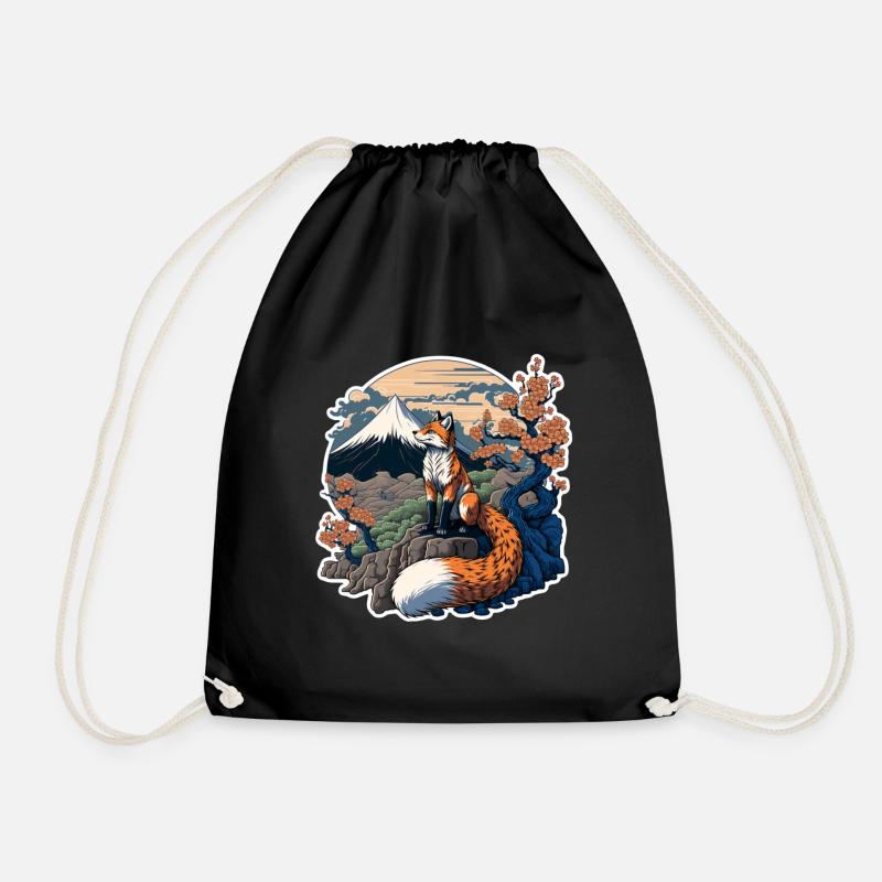 Fuchs Japan Kirschblüte Blume Japanisch Retro - Turnbeutel - Schwarz