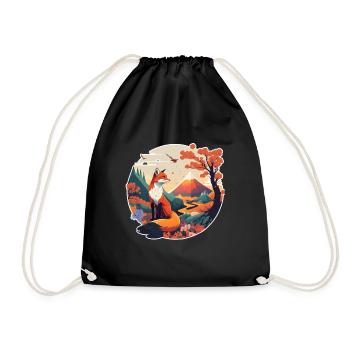 Fuchs Japan Kirschblüte Blume Japanisch Retro - Turnbeutel - Schwarz - Vorne