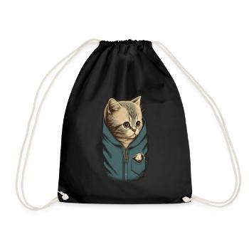 Cute Grey Cat Kitten Jeans Jacket Bag - Drawstring Bag - black - Front