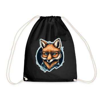 Cute fox with reading glasses Reading fox book lover - Drawstring Bag - black - Front