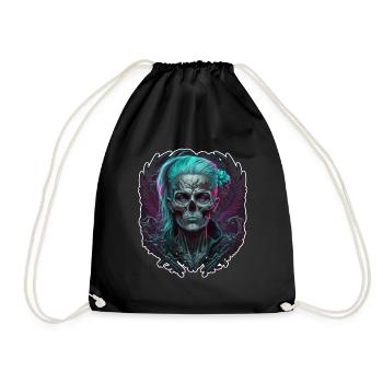Evil Old Woman Horror Skeleton Demon Bikerin - Drawstring Bag - black - Front