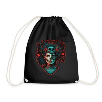 Evil Old Woman Horror Skeleton Demon Bikerin - Drawstring Bag - black - Front