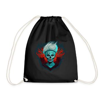 Evil Old Woman Horror Skeleton Demon Bikerin - Drawstring Bag - black - Front