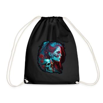 Evil Old Woman Horror Skeleton Demon Bikerin - Drawstring Bag - black - Front