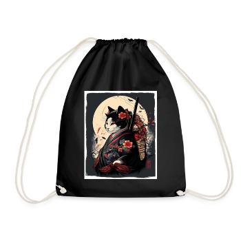 Japan Kirschblüte Katze Japanisch Geisha Abstrakt - Turnbeutel - Schwarz - Vorne