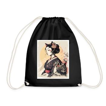 Japan Kirschblüte Katze Japanisch Geisha Abstrakt - Turnbeutel - Schwarz - Vorne