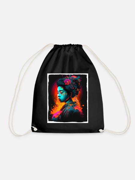 Japan Kirschblüte Blumen Japanisch Geisha Neon - Turnbeutel - Schwarz