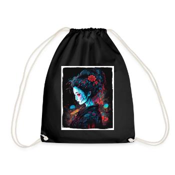Japan Kirschblüte Blumen Japanisch Geisha Neon - Turnbeutel - Schwarz - Vorne