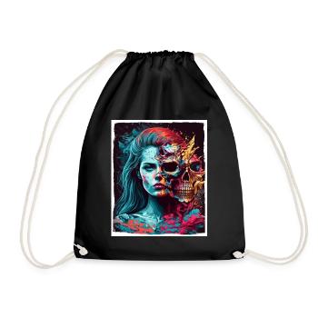 Evil Old Woman Horror Skeleton Demon Bikerin - Drawstring Bag - black - Front
