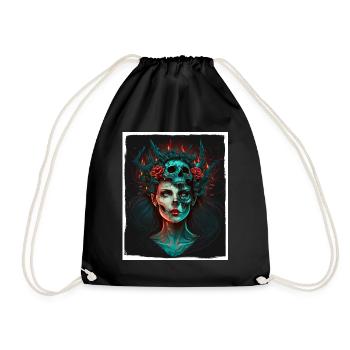 Evil Old Woman Horror Skeleton Demon Bikerin - Drawstring Bag - black - Front