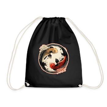 Japan Koi Fish Carp Japanese Cherry Blossom - Drawstring Bag - black - Front