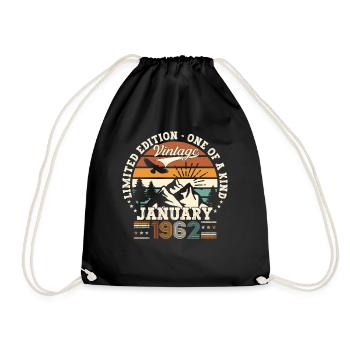 Born 1962 January 61st birthday Gift man - Drawstring Bag - black - Front