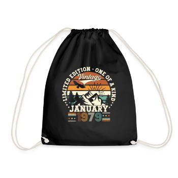 Born 1979 January 44th birthday Gift man - Drawstring Bag - black - Front