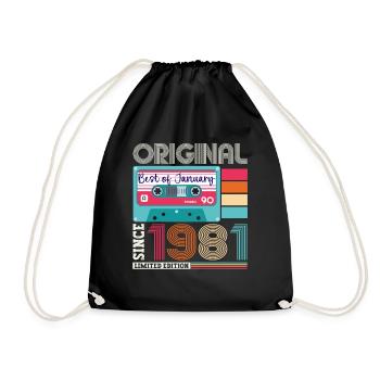January born 1981 42nd birthday gift - Drawstring Bag - black - Front