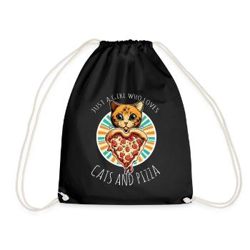 Damen Pizza und Katzen Katze Tierliebe Kätzchen - Turnbeutel - Schwarz - Vorne