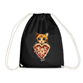 Damen Pizza und Katzen Katze Tierliebe Kätzchen - Turnbeutel - Schwarz - Vorne