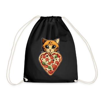 Damen Pizza und Katzen Katze Tierliebe Kätzchen - Turnbeutel - Schwarz - Vorne