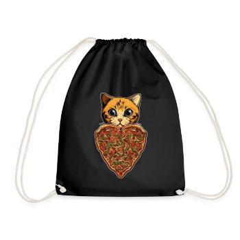 Damen Pizza und Katzen Katze Tierliebe Kätzchen - Turnbeutel - Schwarz - Vorne