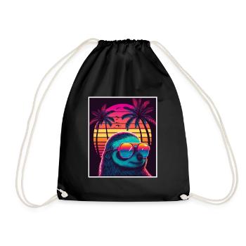 Vaporwave Retro Sloth Animal Motif Beach Neon - Drawstring Bag - black - Front
