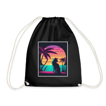 Vaporwave Retro Cat Cat Animal Motif Plage Neon - Sac de sport léger - noir - Devant