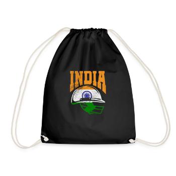 Cricket India Sport Cricket Bat Team Gift - Drawstring Bag - black - Front