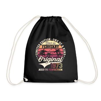 February born 1973 50th birthday gift man - Drawstring Bag - black - Front