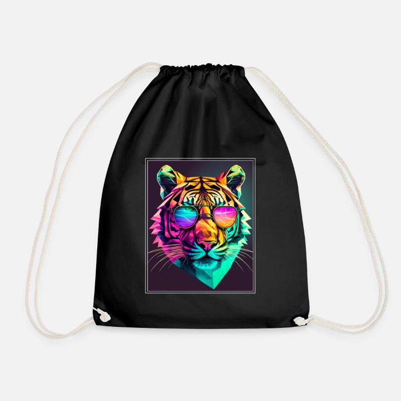 Bengalischer Tiger Katze Polygon Raubkatze Neon - Turnbeutel - Schwarz