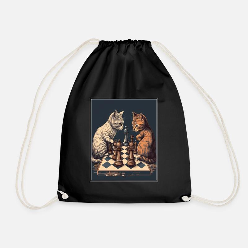 Cats Chess Kitten Chess Player Queen King - Drawstring Bag - black