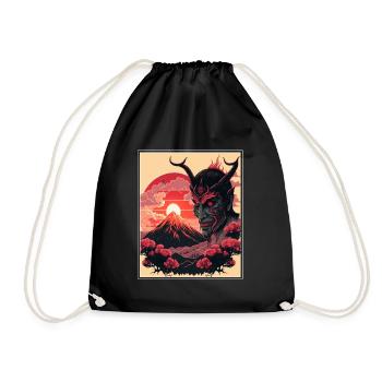 Japan Japanese Demon Cherry Blossom Mountains Retro - Drawstring Bag - black - Front
